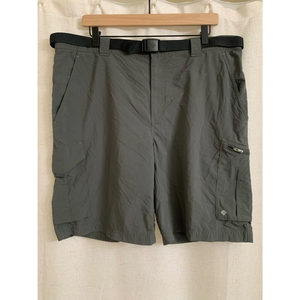 Columbia 100% Nylon Ripstop Cargo Shorts Olive Green Black Webbing Belt 38x10